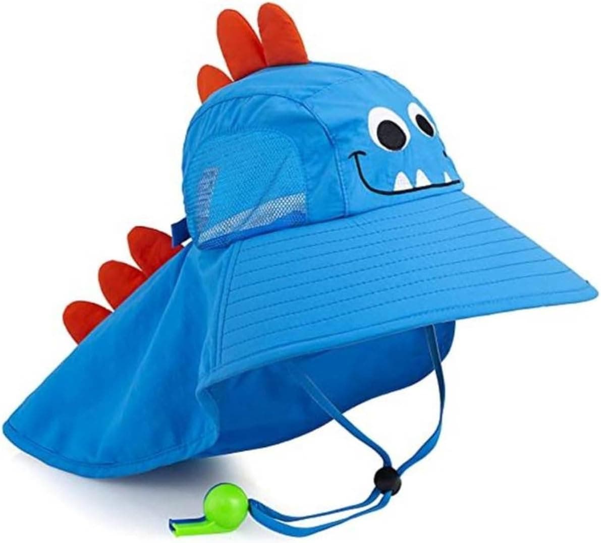 Chapéu de sol infantil FPS 50+ chapéu de proteção para meninos e meninas chapéus de praia de aba larga com malha e alça de ajustável Vem com Apito, Idades de 3 a 12 anos