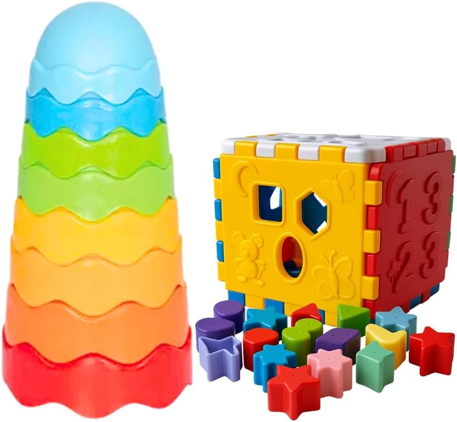 Kit Brinquedos Educativos Bebê 1 Ano - Blocos Didáticos Encaixe Formas Cores